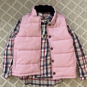 Xirena pink puffer vest plaid shirt combo